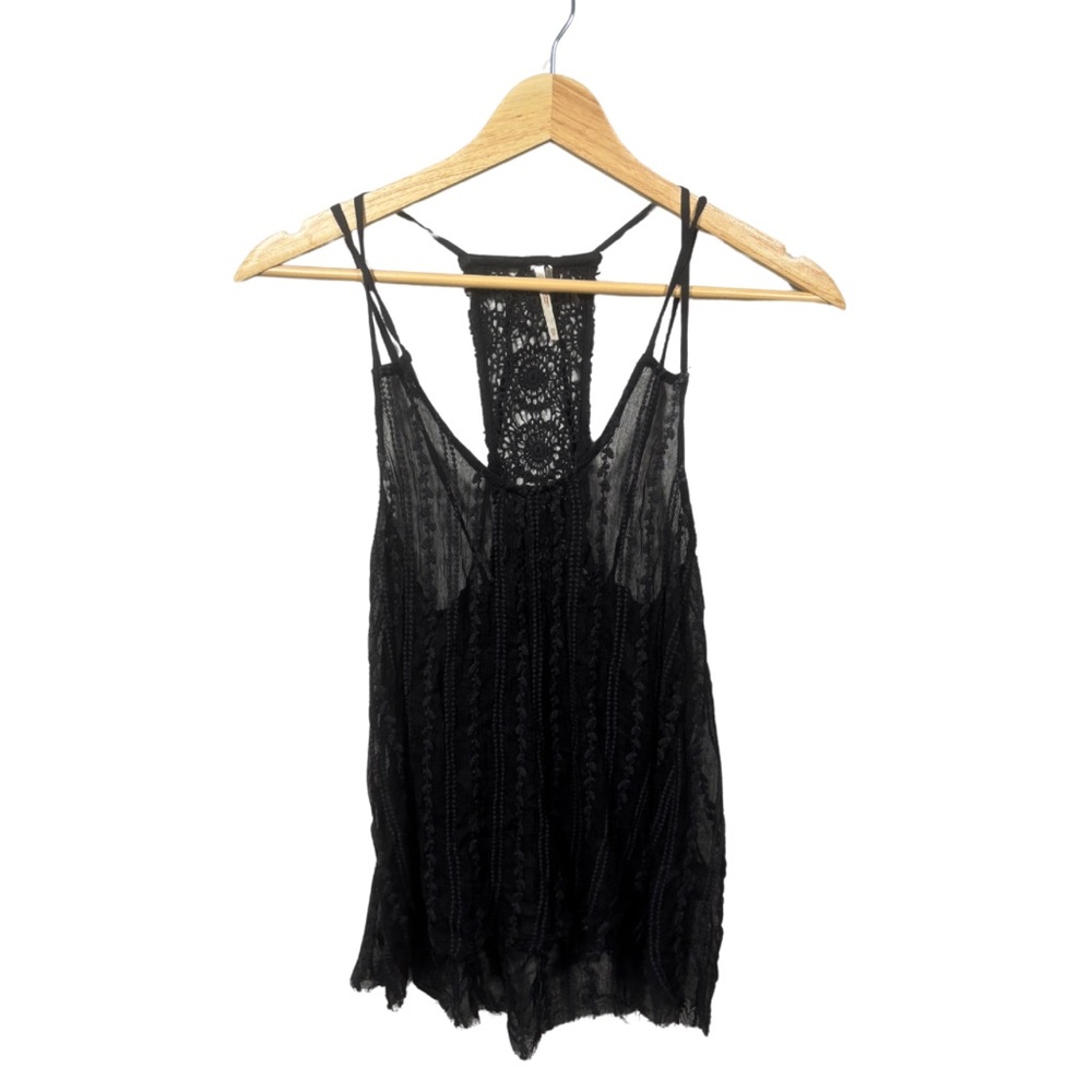 Free People Black Sheer Boho Tank Top